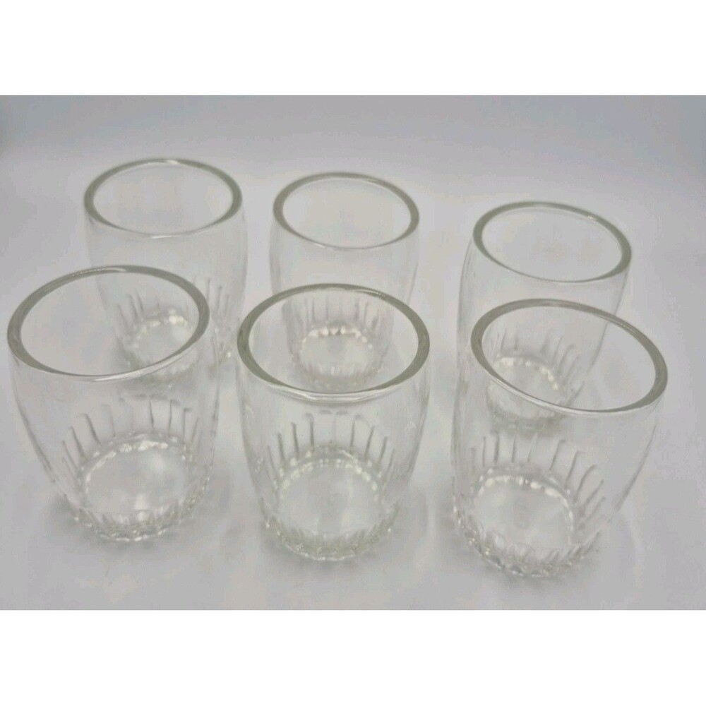 6 Vintage 8oz Bartlett Collins Glass Barrel Tumblers Ribbed Rocks Anchor Hocking